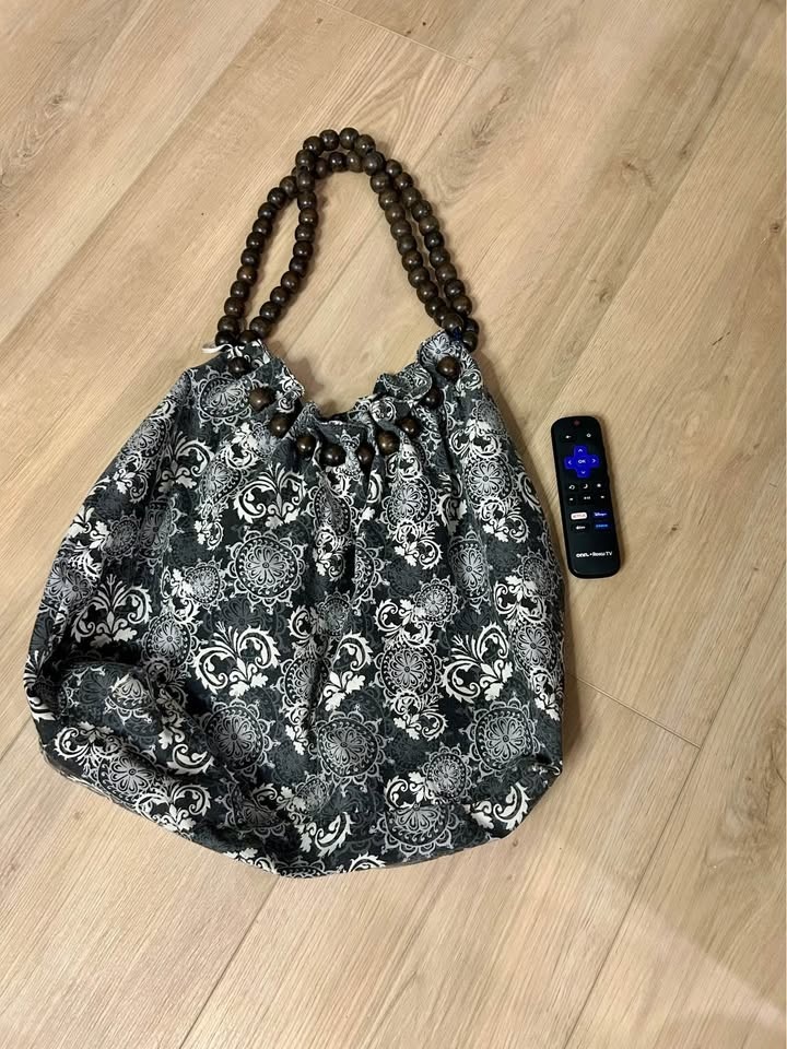 Patterned Tote Bag with Wooden Handles - photo 2