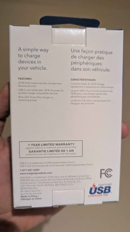 Fast charger - Car Charger - Insignia 30 Watts 2 port USB-C - photo 4