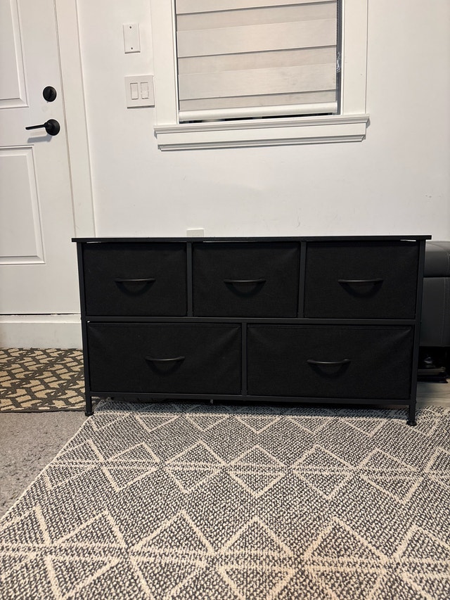 Modern Chest of Drawers - Black Metal Frame, 5 Fabric Drawers