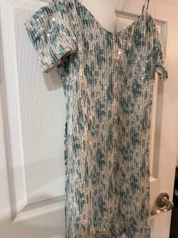 French Connection Green White Sequin Dress Size 4 - photo 2