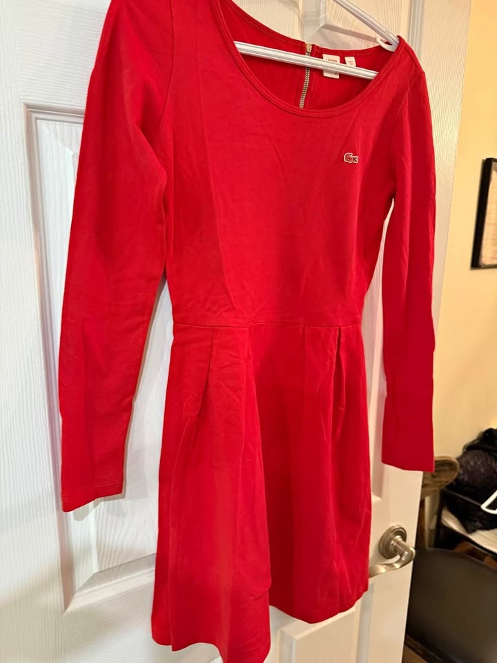 Lacoste Live red long sleeve pleated dress M