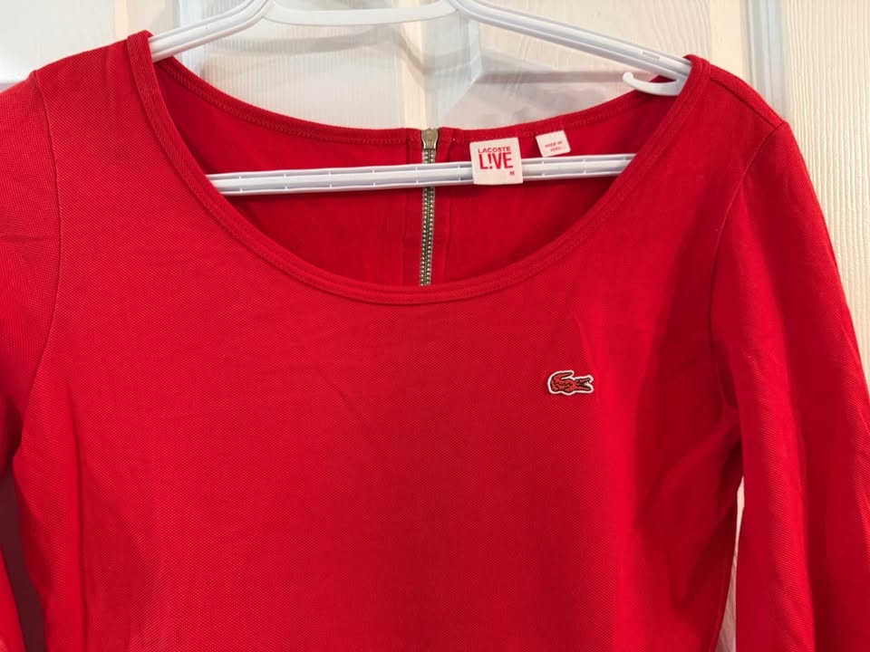 Lacoste Live red long sleeve pleated dress M - photo 2