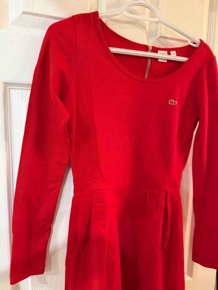 Lacoste Live red long sleeve pleated dress M - photo 3