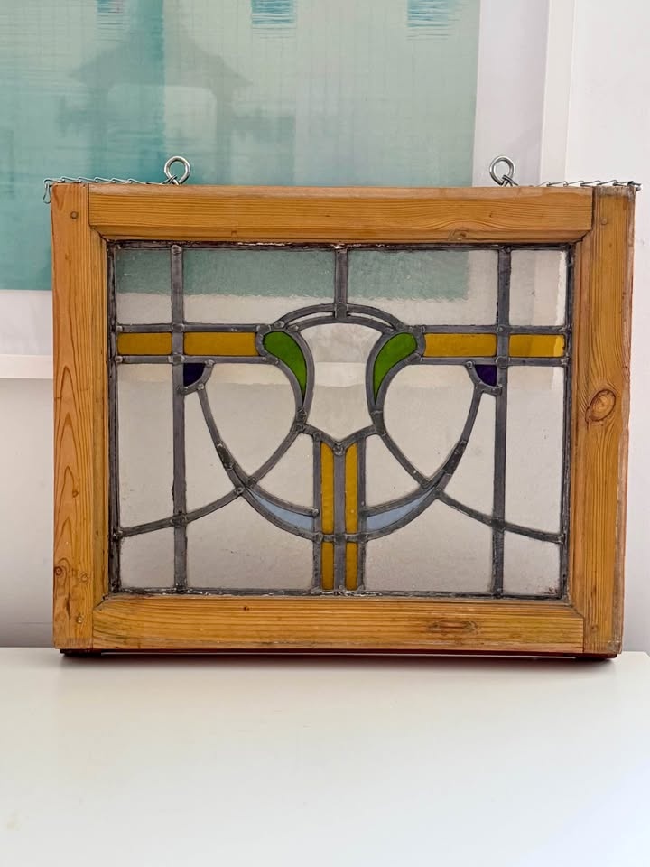 Vintage Art Deco Stained Glass Window - 16x20