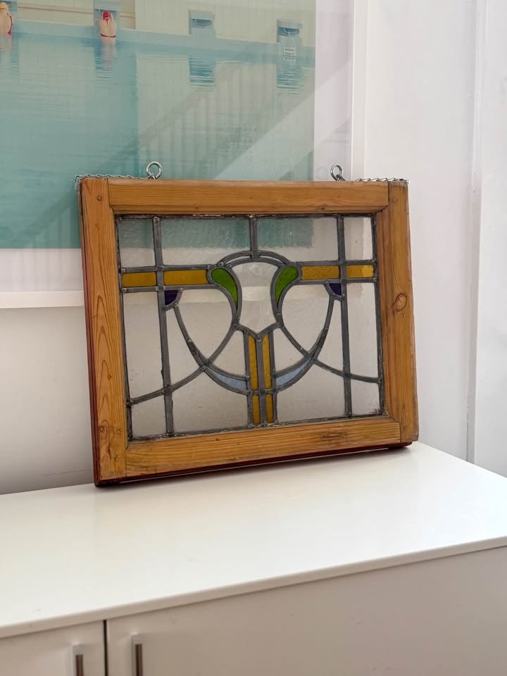 Vintage Art Deco Stained Glass Window - 16x20 - photo 4