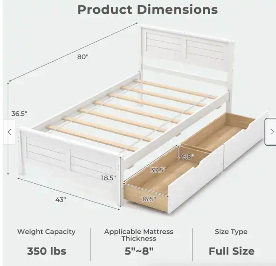 Solid Wood Twin Bed Frame + Memory Foam Mattress - photo 3
