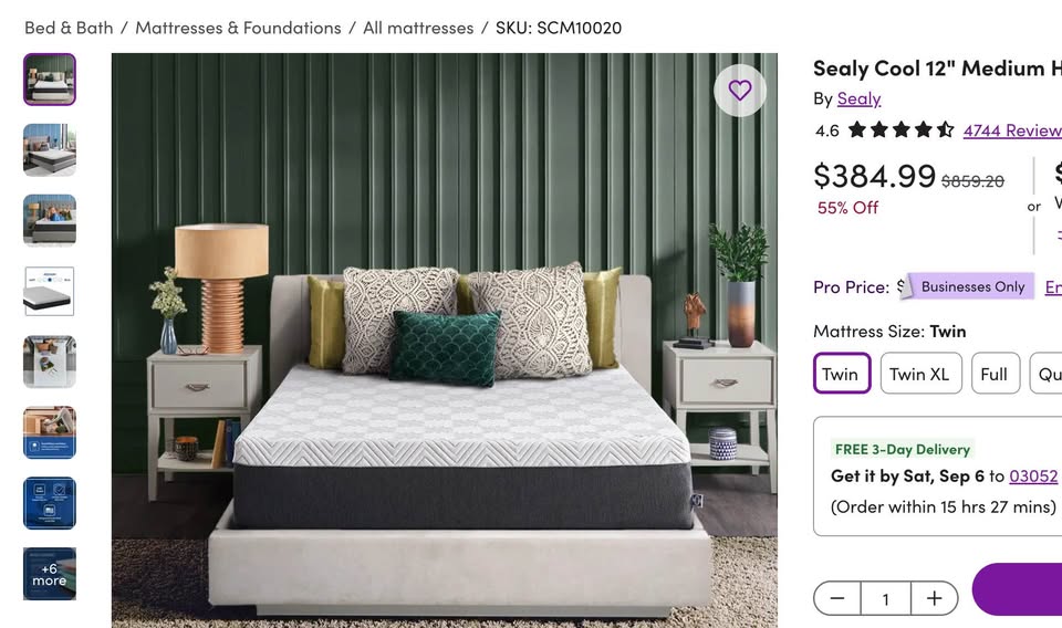 Solid Wood Twin Bed Frame + Memory Foam Mattress - photo 4