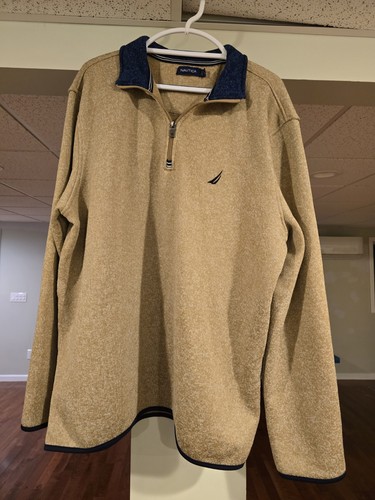 Men's Nautica Quarter Zip Sweater Tan Navy XXL