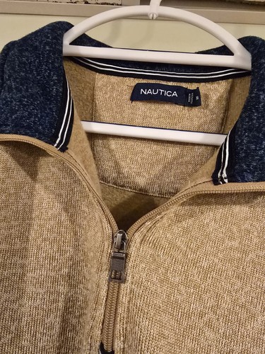 Men's Nautica Quarter Zip Sweater Tan Navy XXL - photo 2