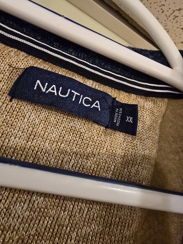 Men's Nautica Quarter Zip Sweater Tan Navy XXL - photo 4