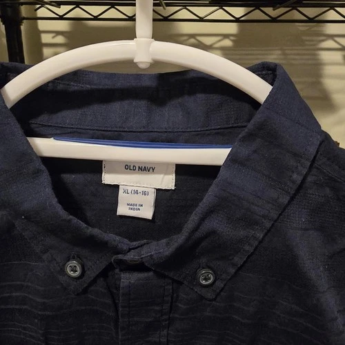 Boy's Old Navy Blue Short Sleeve Button Up Shirt XL - photo 2