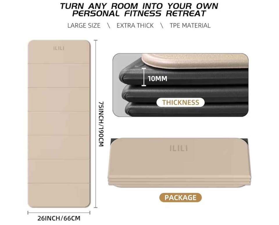 ILILI Foldable Yoga Mat - 10mm Thick, TPE, Extra Long - photo 3