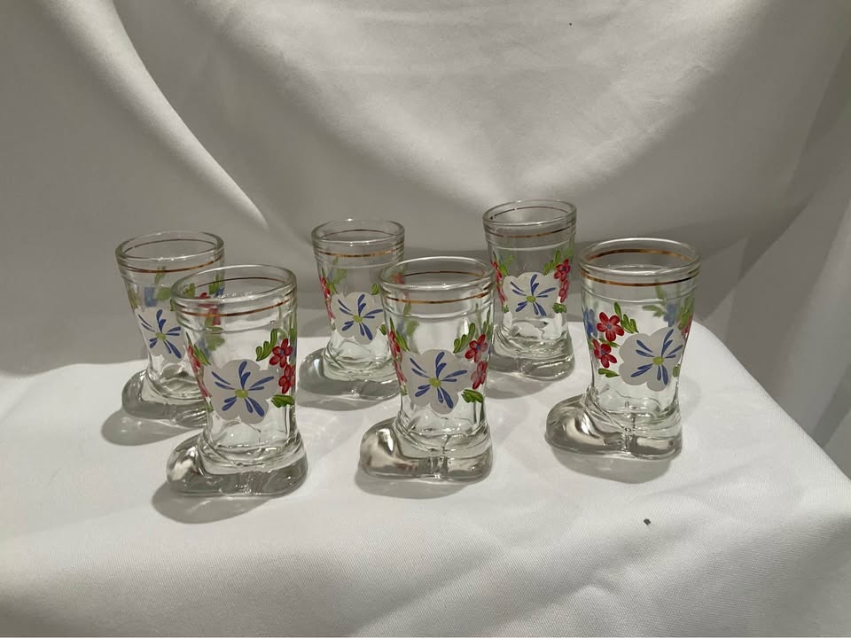 Vintage Italian Liqueur Glasses - Set of 6 Floral Motif - photo 2