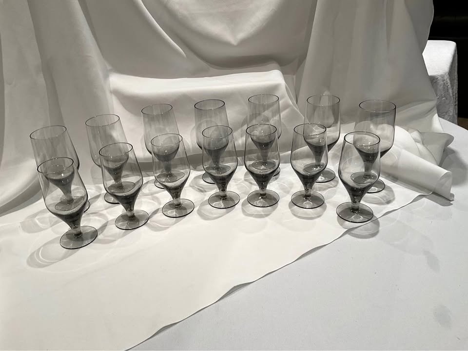 Vintage MCM Smokey Glass Footed Glasses 1960s-1970s
