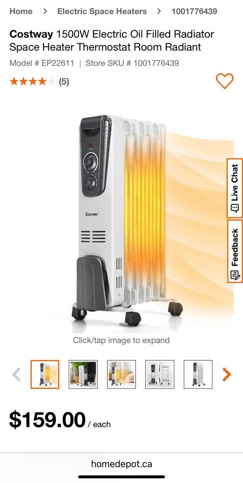 Costway 1500W Oil Filled Radiator Heater – Like New - photo 5