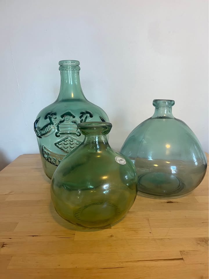 3 Green Glass Jugs/Vases - photo 2