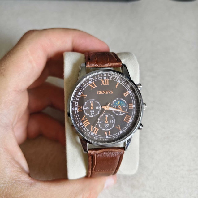 Geneva Classic Slim Casual Dress Watch with Brown Strap