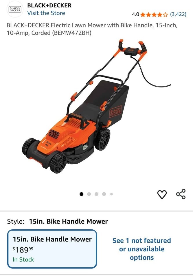 BLACK+DECKER Electric Lawn Mower 15-Inch 10-Amp Corded BEMW472BH - photo 2