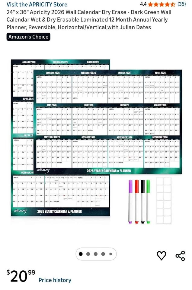 2026 Apricity Dry Erase Wall Calendar - 24" x 36"