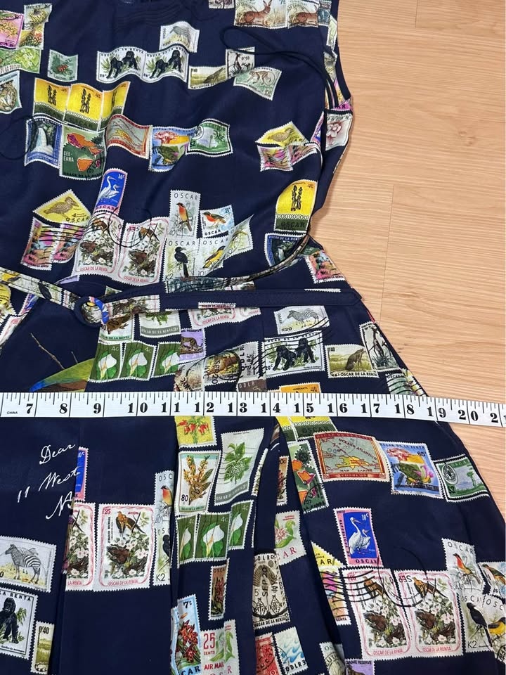 Oscar de la Renta Navy Stamp Print Sleeveless Midi Dress Size 10 - photo 2