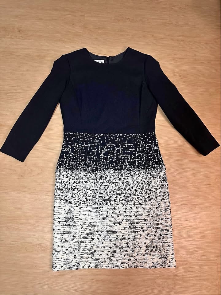 Oscar De La Renta Black & White Long Sleeve Tweed Dress size 10