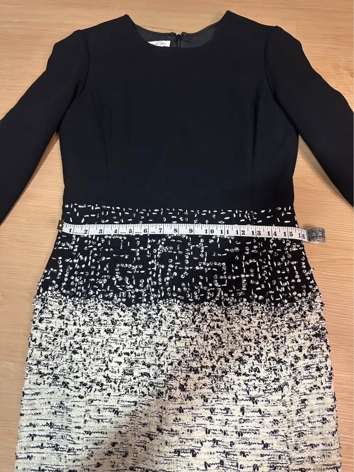 Oscar De La Renta Black & White Long Sleeve Tweed Dress size 10 - photo 2