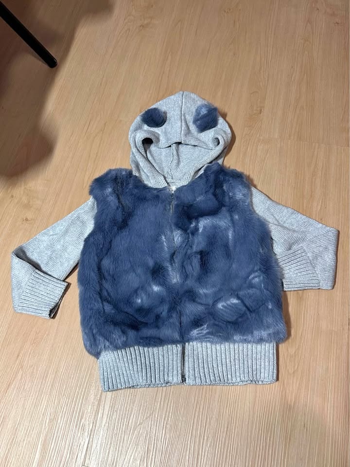 Baby GAP Grey & Blue Faux Fur Hoodie Vest 4 Years