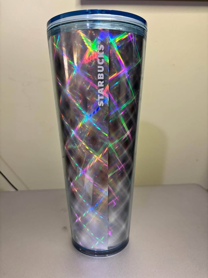 Starbucks Venti Plastic Tumbler ~ Metallic Blue Iridescent 24 oz