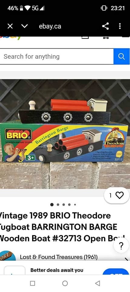 BRIO Theodore Tugboat Barrington Barge Vintage