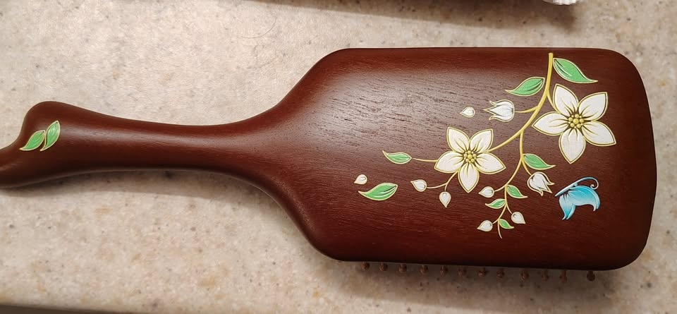 Wooden Hair Brush with Floral Design – Gift Box Included - photo 3