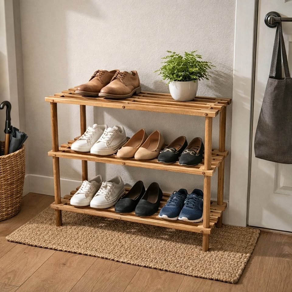 3-Tier Wooden Shoe Rack – Solid & Sturdy