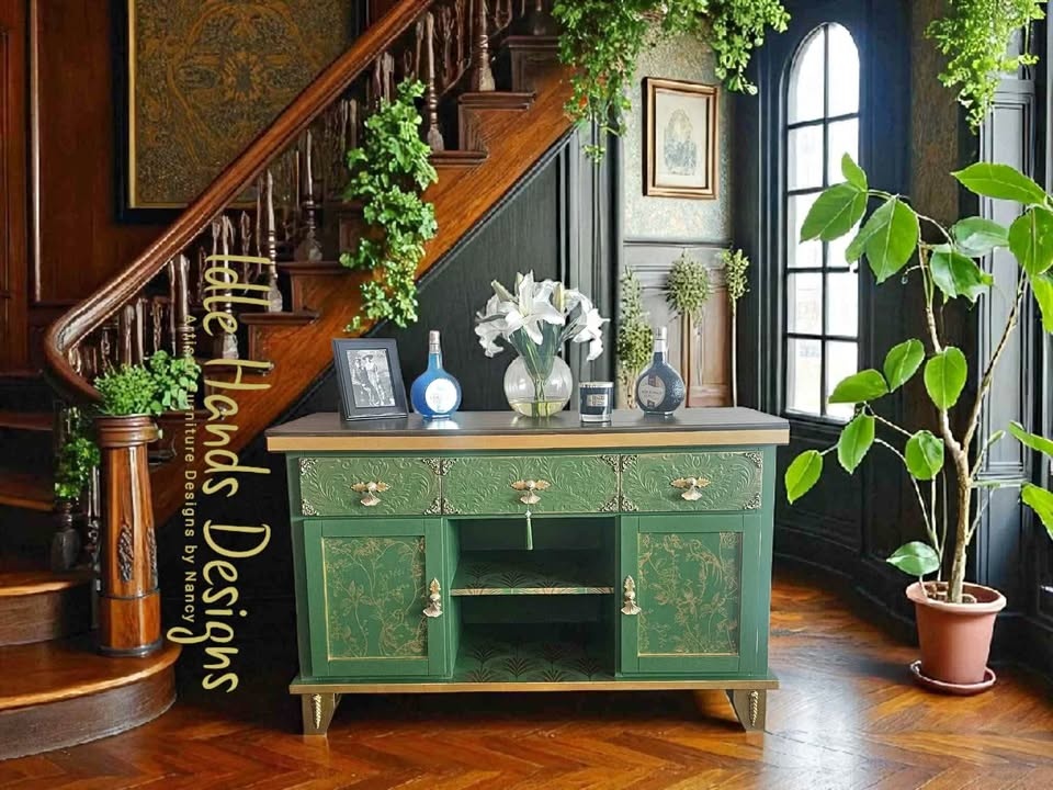 Green with Gold Accents Sideboard/Buffet Table