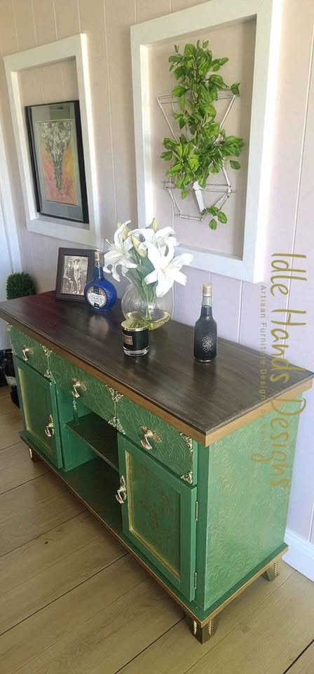 Green with Gold Accents Sideboard/Buffet Table - photo 2