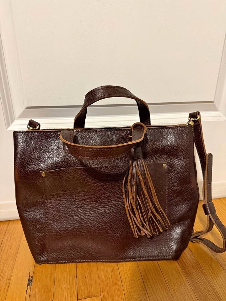 Portland Leather Medium Crossbody Zipper Tote, Tassel & Pouch