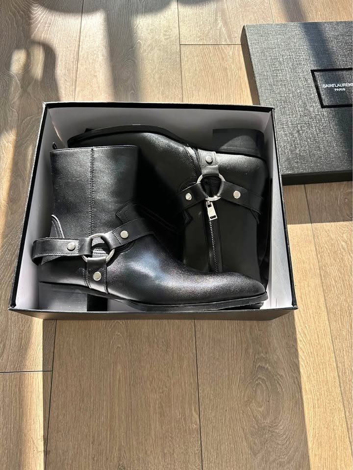 Saint Laurent Paris Black Leather Harness Boots - Size 41