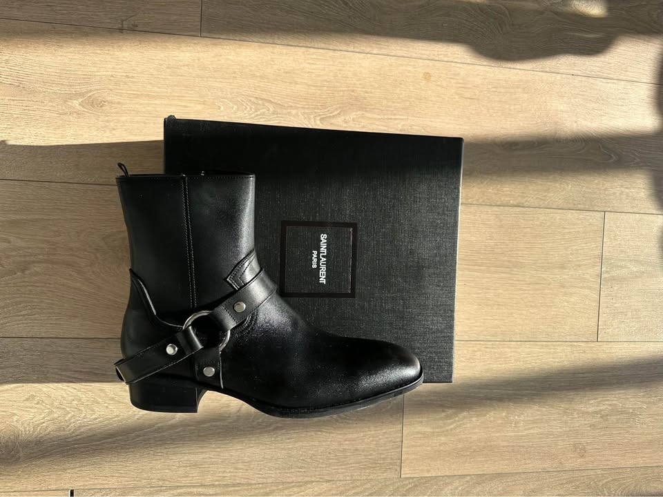 Saint Laurent Paris Black Leather Harness Boots - Size 41 - photo 2