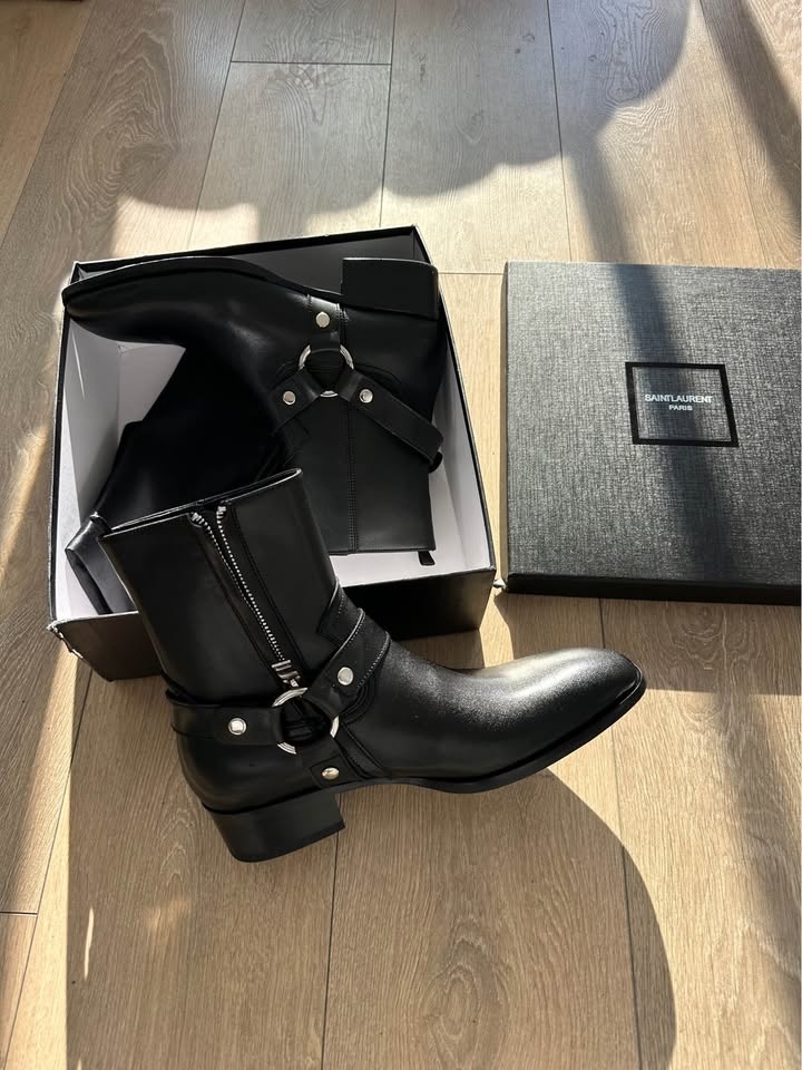 Saint Laurent Paris Black Leather Harness Boots - Size 41 - photo 4