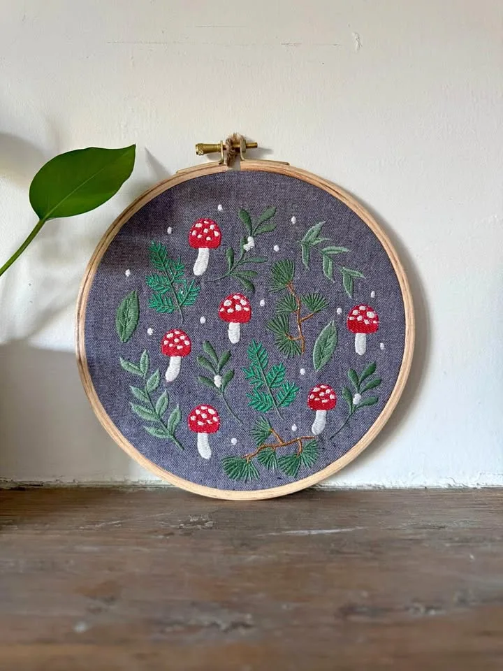 Handmade Mushroom Embroidery Hoop Wall Art – 8.5” thumbnail