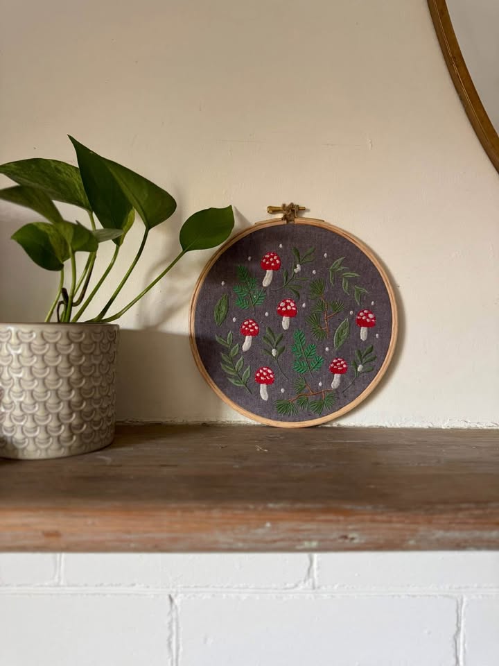 Handmade Mushroom Embroidery Hoop Wall Art – 8.5” - photo 2