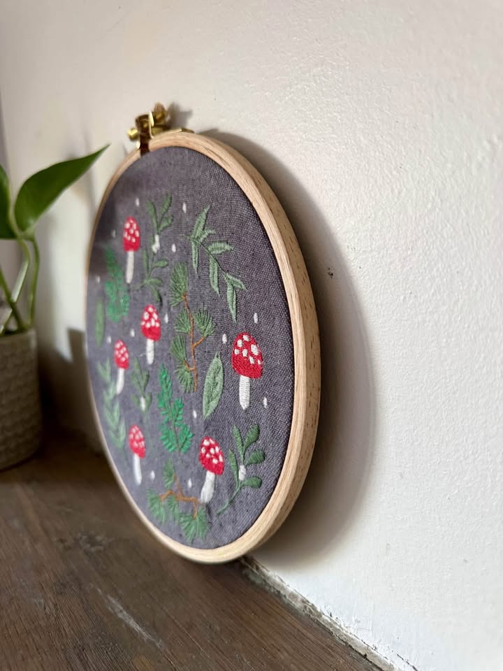 Handmade Mushroom Embroidery Hoop Wall Art – 8.5” - photo 3