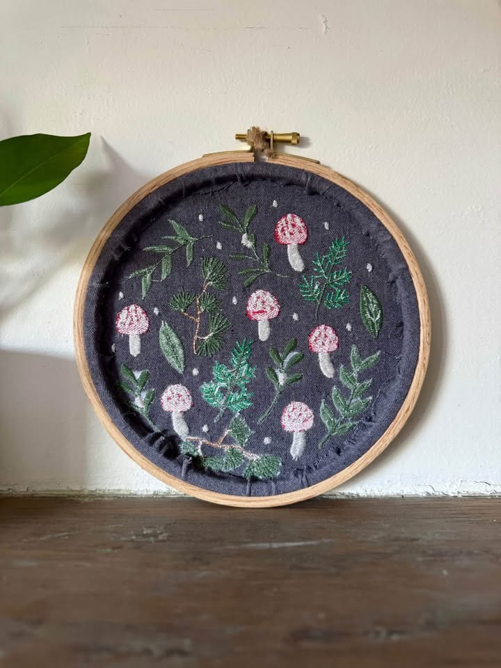 Handmade Mushroom Embroidery Hoop Wall Art – 8.5” - photo 4