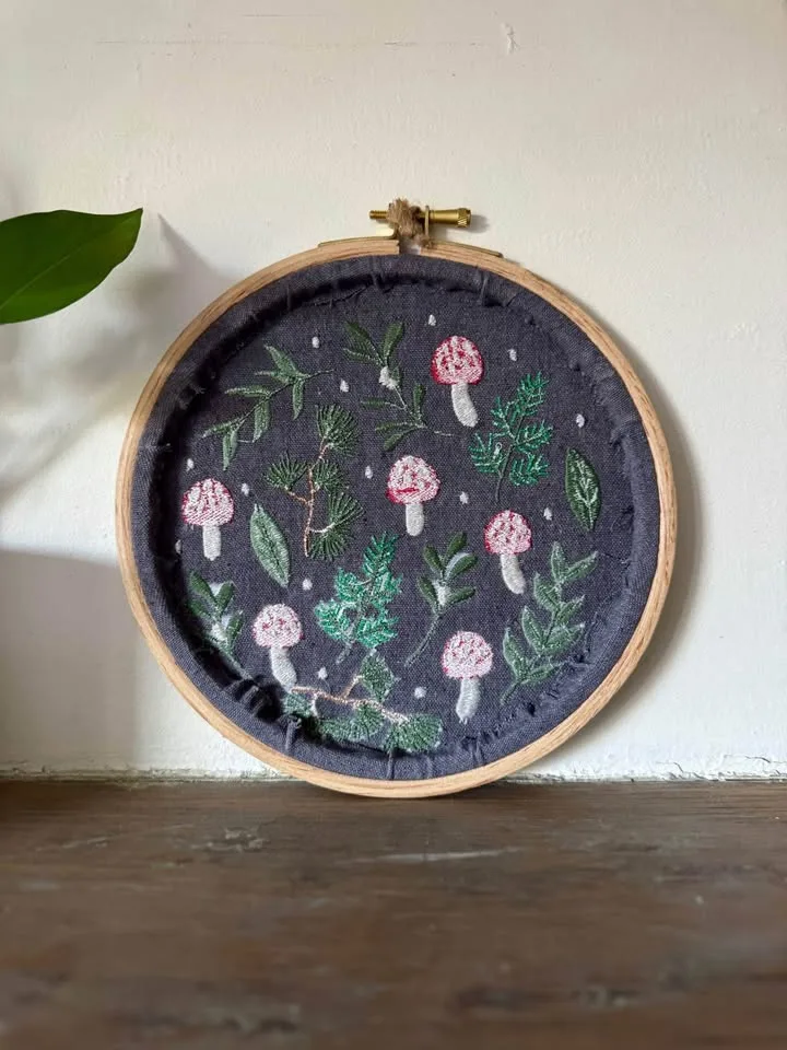 Handmade Mushroom Embroidery Hoop Wall Art – 8.5” image indicator(4)