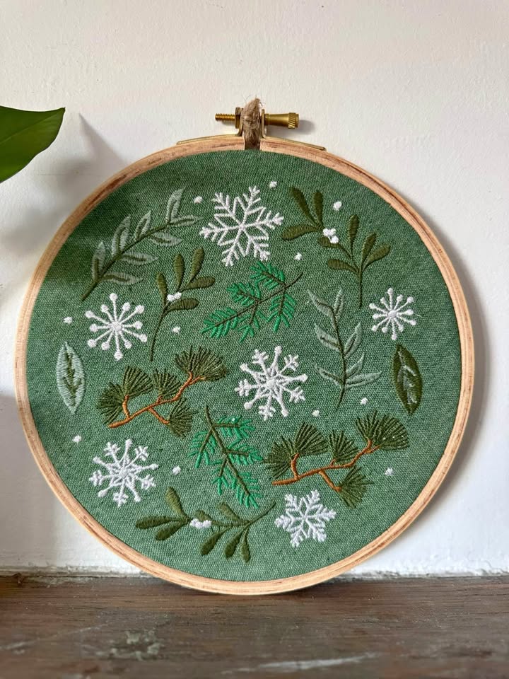 Handmade Snowflake Embroidery Hoop Wall Decor