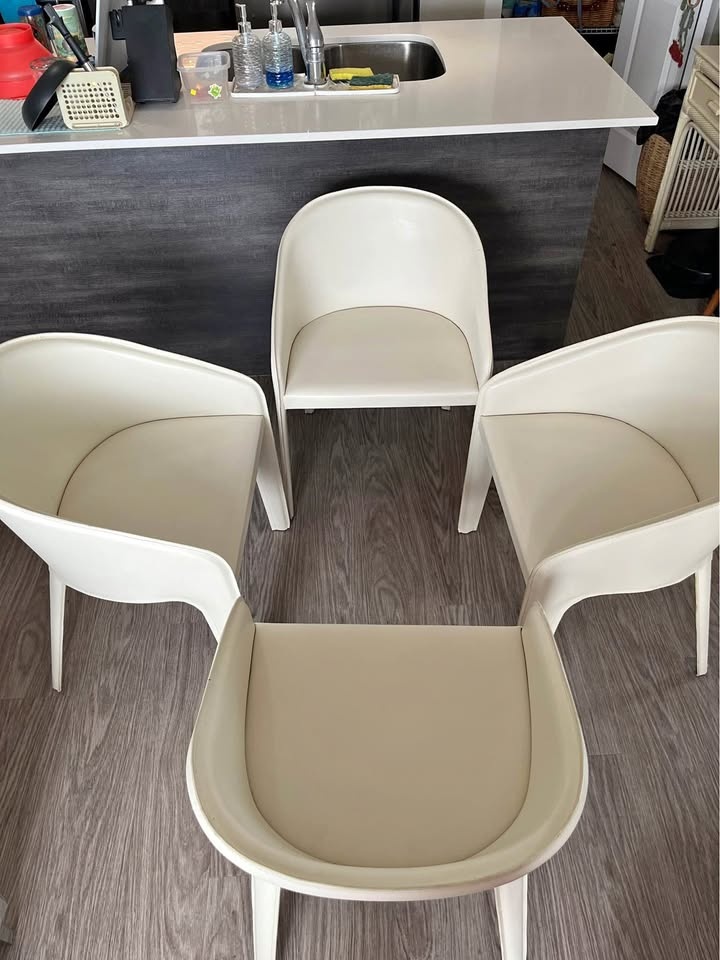 4 White Leather Dining Chairs