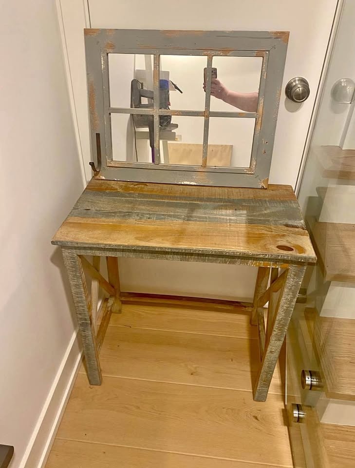 Rustic Distressed Wood Console Table and Mirror
