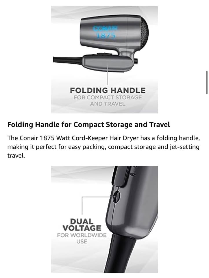BRAND NEW Compact Folding Hair Dryer Conair Dual Voltage - photo 2