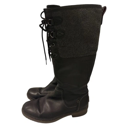 UGG Black Leather Tall Elsa Boots Lace Zip Casual Dress 1005578 - photo 3