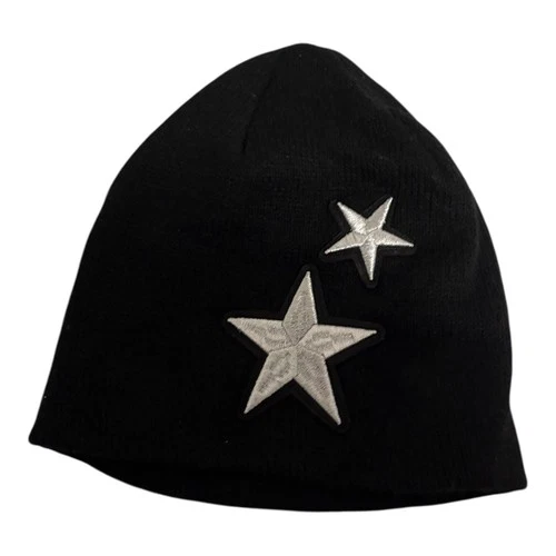Rebecca Minkoff Silver Stars Knit Beanie Hat Black
