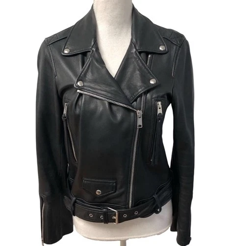All Saints Leather Jacket XS Black Biker - photo 2
