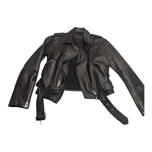 All Saints Leather Jacket XS Black Biker - photo 4